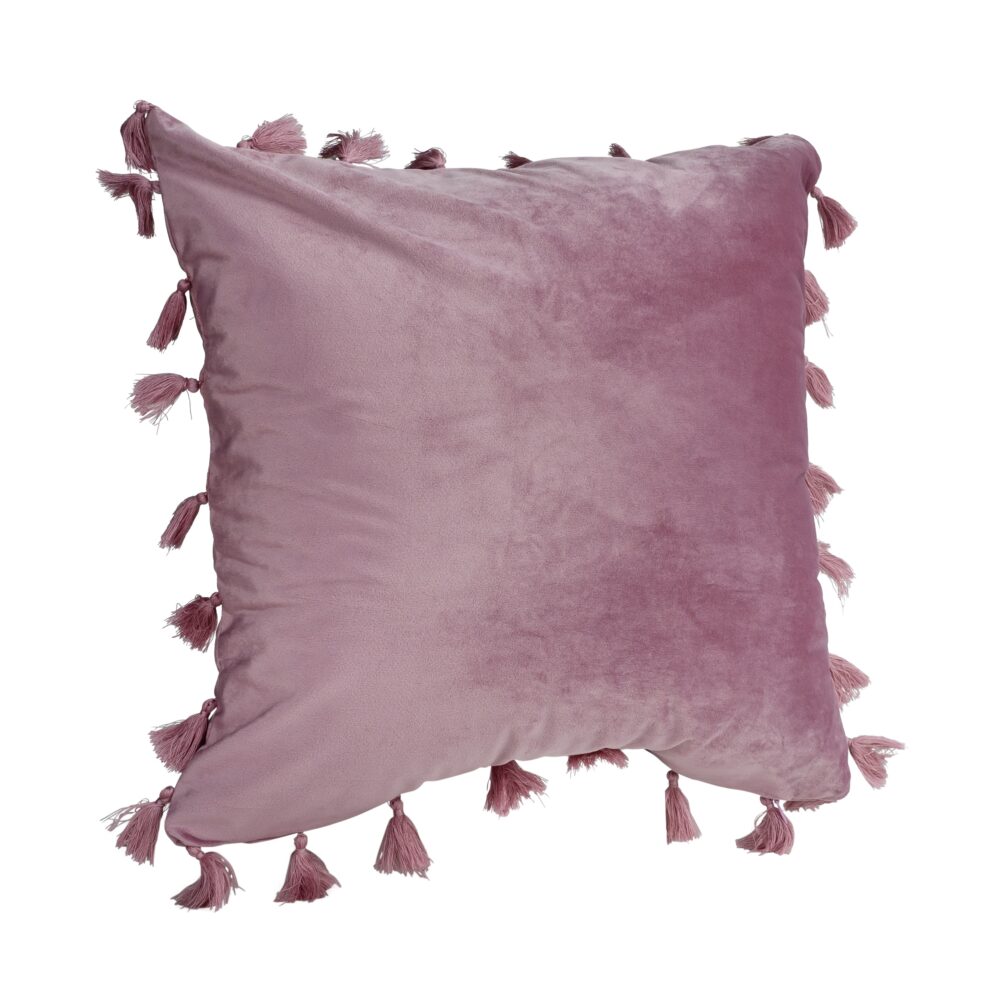 Roze sierkussen met franjes