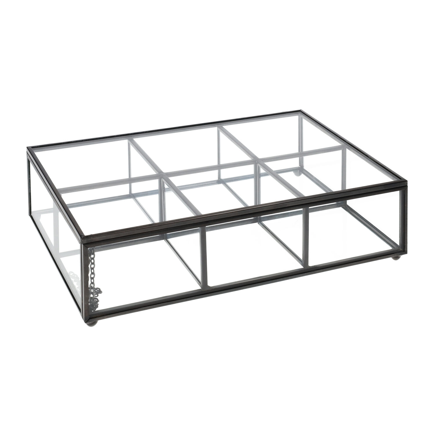 Theedoos zwart van glas en metaal