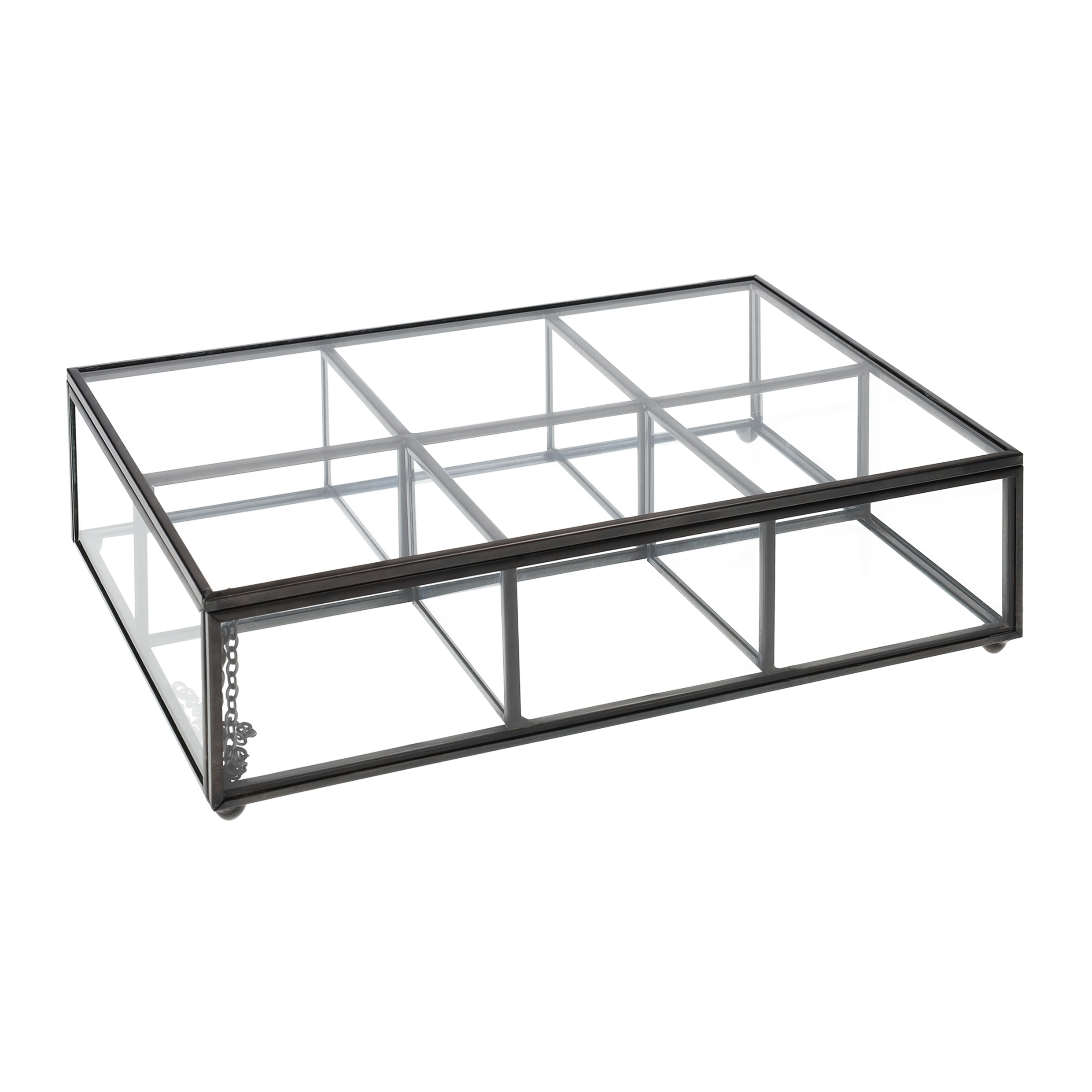 Theedoos zwart van glas en metaal