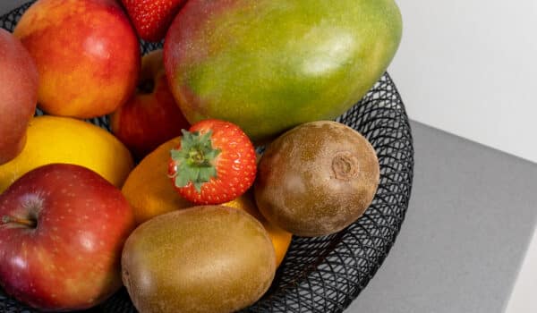 Fruitschaal metaal en hout