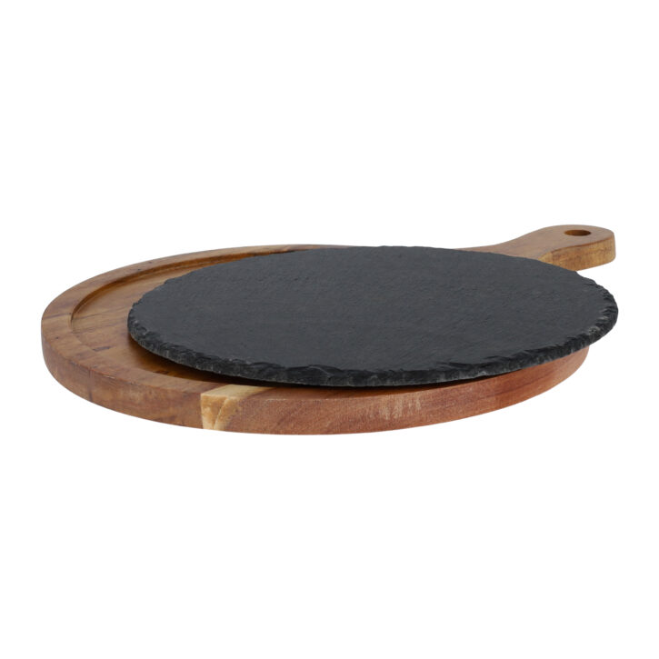 Borrelplank van hout en leisteen