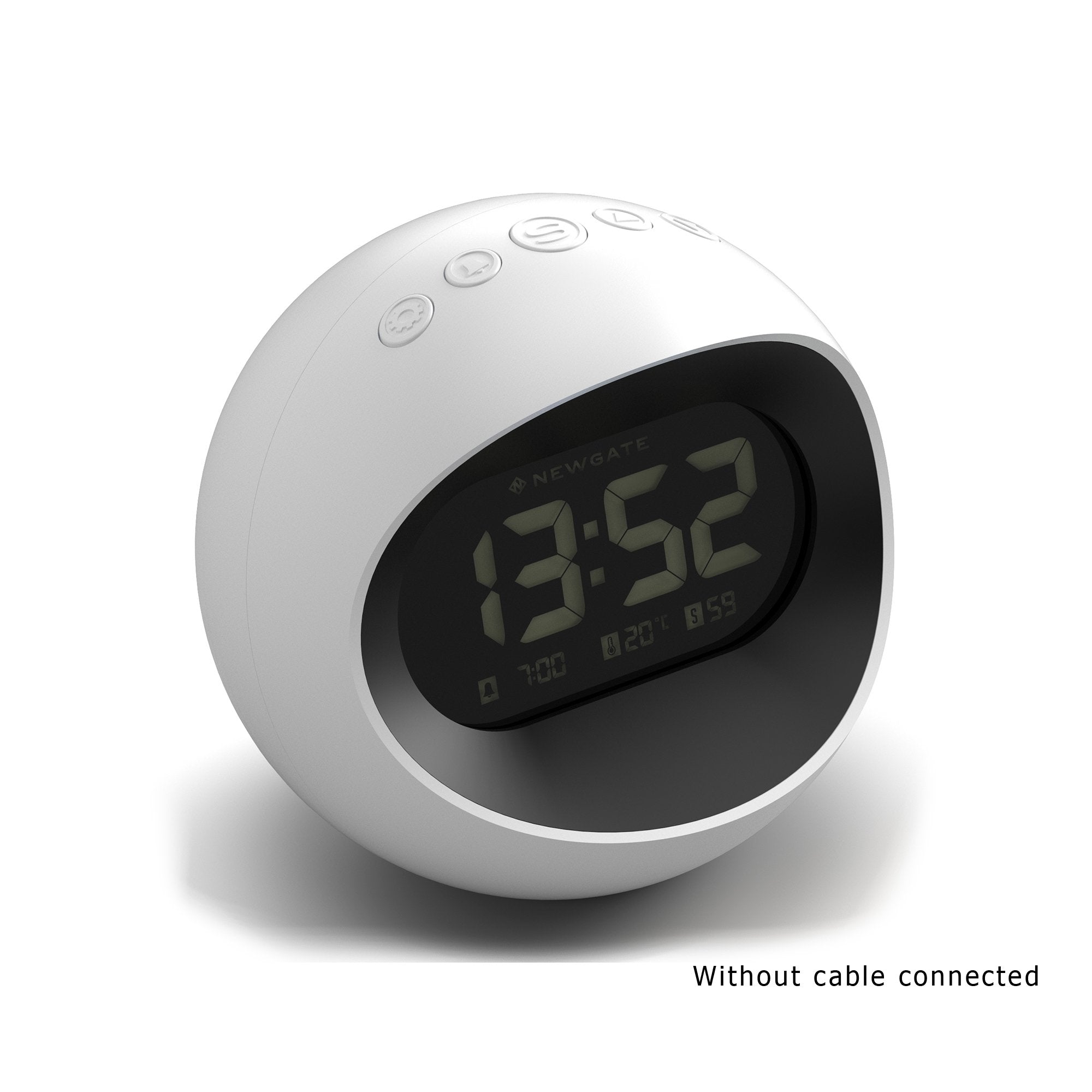 Digital Centre of the Earth Alarm Clock | White with Black LCD Display - without cable cneected