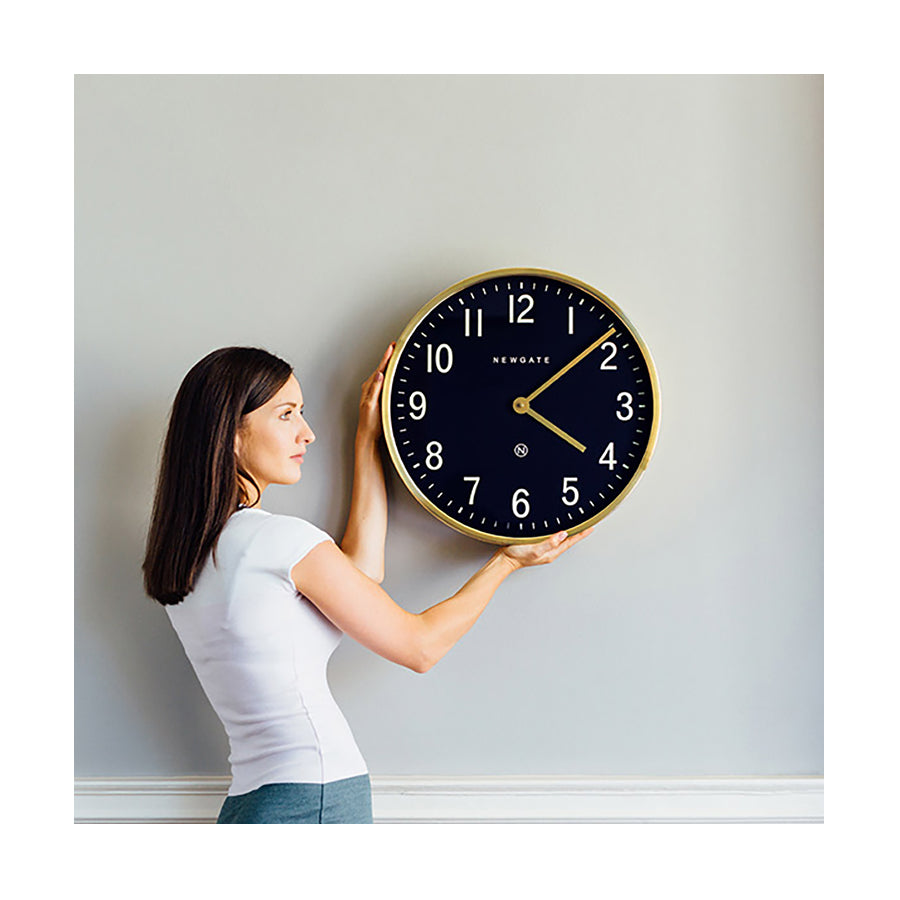 Large Brass Gold Wall Clock - Mid-Century Modern - Petrol Blue - Newgate Mr Edwards PUT373RAB (lifestyle) 1 copy