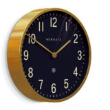 Large Brass Gold Wall Clock - Mid-Century Modern - Petrol Blue - Newgate Mr Edwards PUT373RAB (skew)