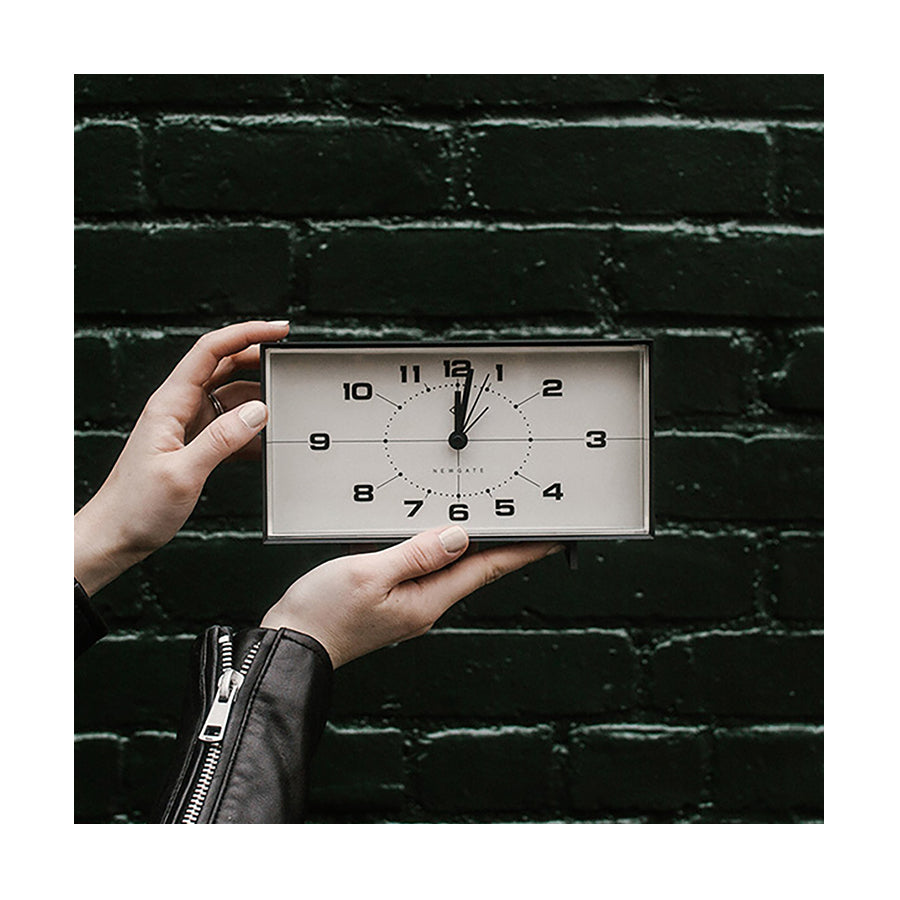 Mid-Century Retro Alarm Desk Clock - Black Rectangular - Newgate Wideboy WIDE453K (home accessories)