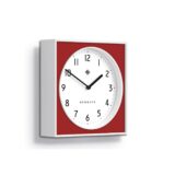 Modern Wall Clock - White Case with Colourful Fire Engine Red Pannel - Newgate Burger and Chips BURG261WFER - Skew