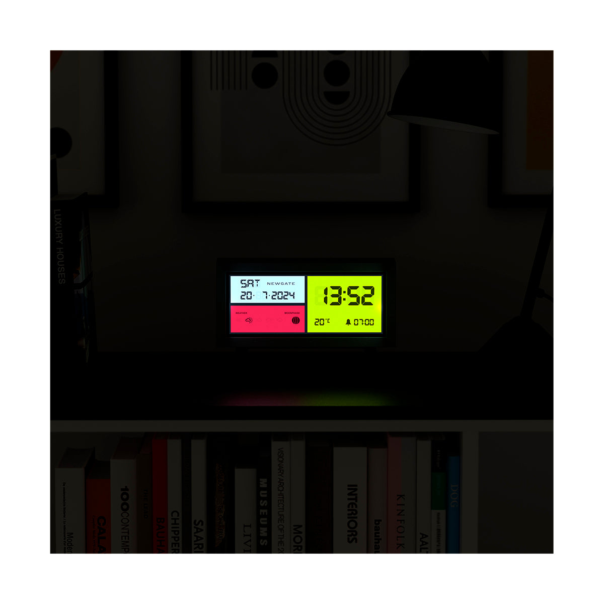 Retro Style LCD Alarm Clock - Black Case - Turned On - LCD_SPEC1 - Front