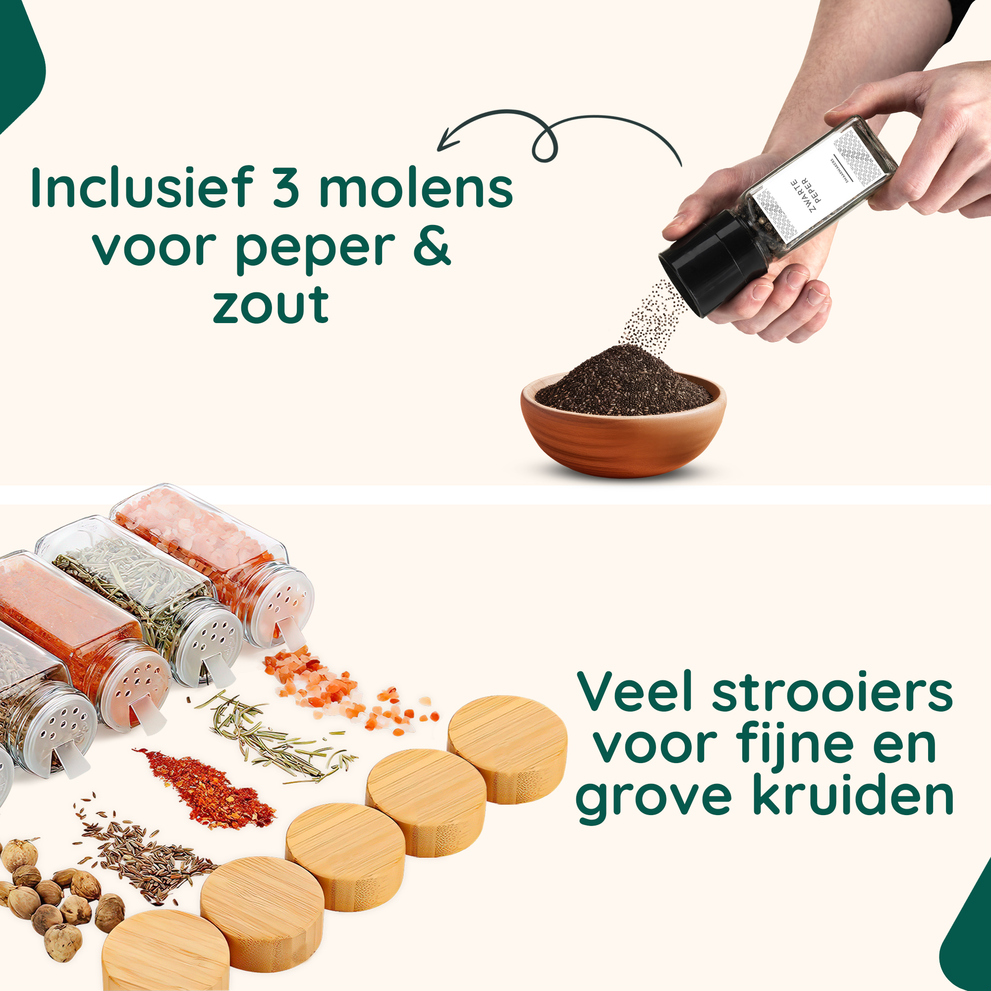 Glazen kruidenpotjes set bamboe afbeelding 4