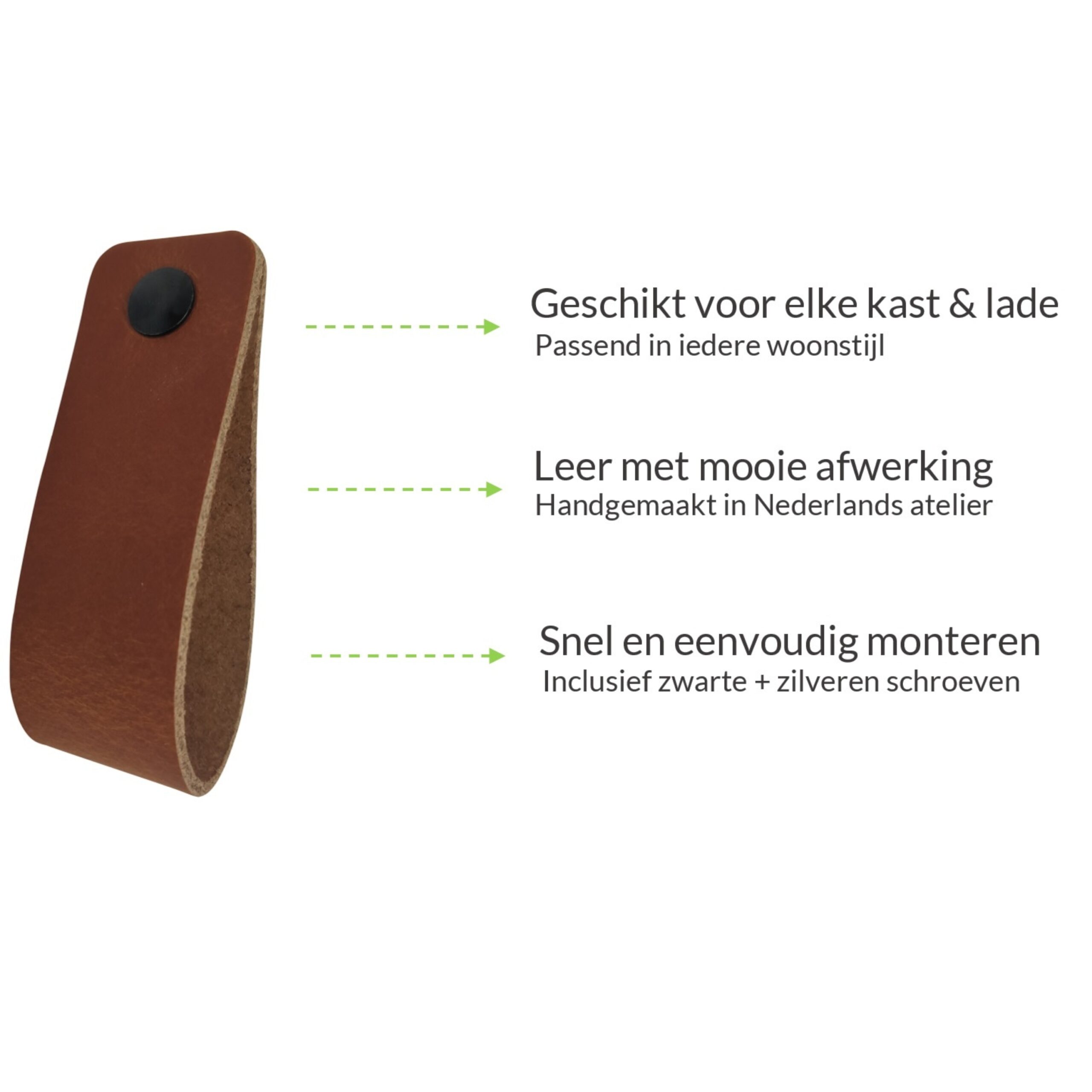 Leren handgreep cognac 16 cm afbeelding 3