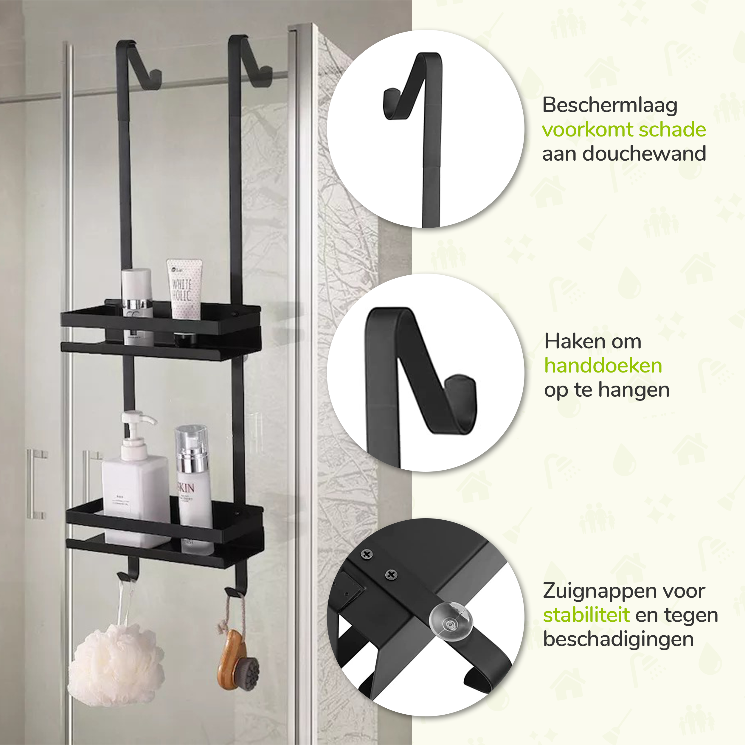 Zwart doucherek zonder boren afbeelding 2