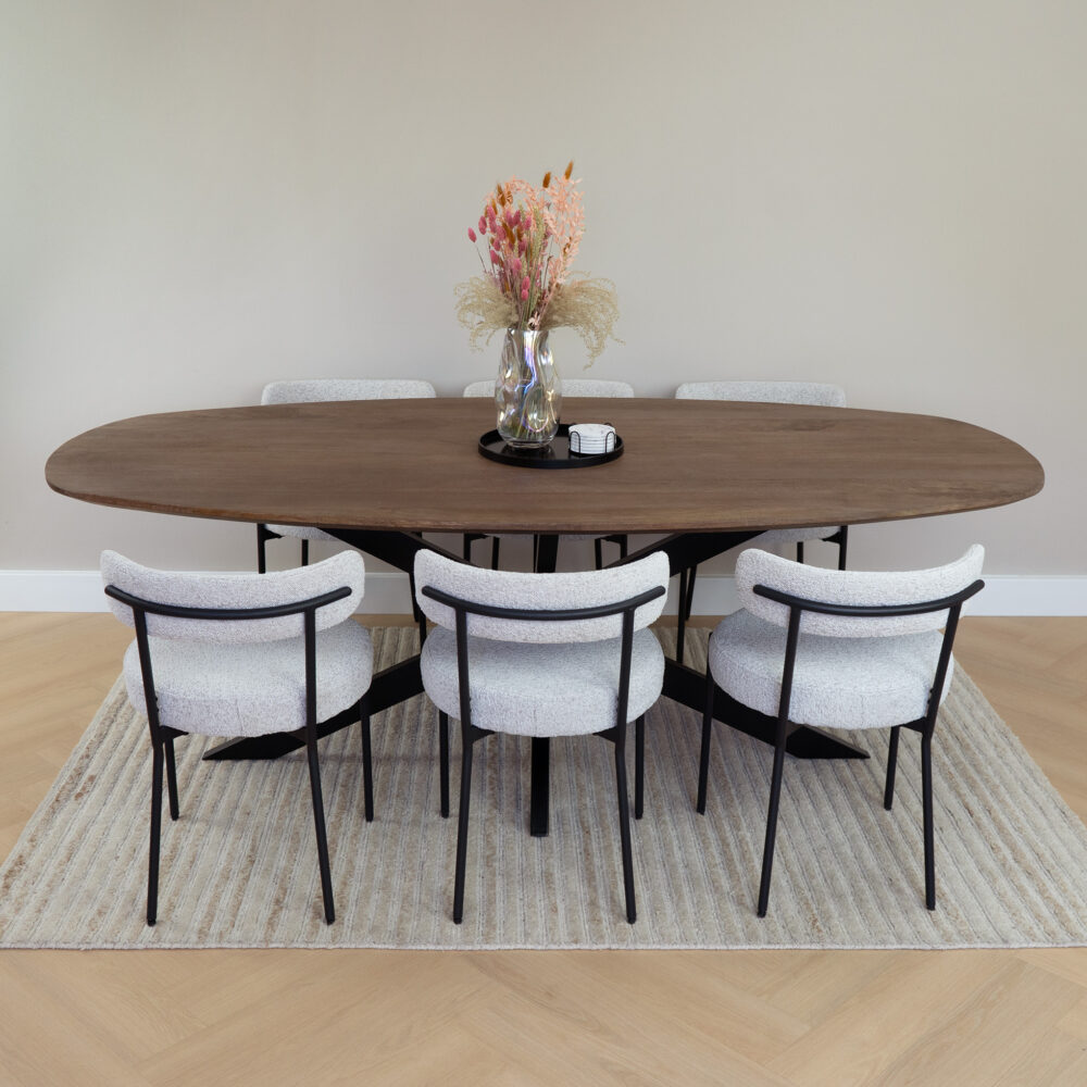 Eettafel deens ovaal, deens ovale eettafel, Eettafel bruin, Bruine eettafel, Houten eettafel, eettafel hout, mangohouten eettafel, eettafel mangohout, eettafel 220x110 cm