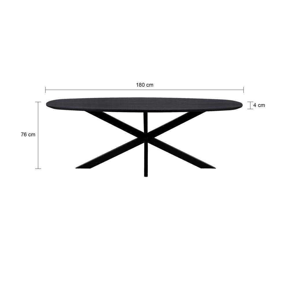 Eettafel, tafel, Zwarte eettafel, eettafel zwart, Eettafel deens ovaal, Deens ovaal eettafel, Houten eettafel, Eettafel hout, Mangohouten eettafel, Eettafel mangohout,180x90cm