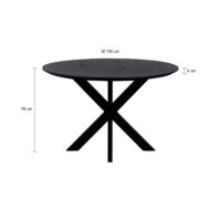Ronde eettafel, eettafel rond, Zwarte eettafel, eettafel zwart, Zwarte ronde eettafel, eettafel, tafel, eettafel 130 cm, Mangohouten eettafel, eettafel mangohout, Houten eettafel, Eettafel hout