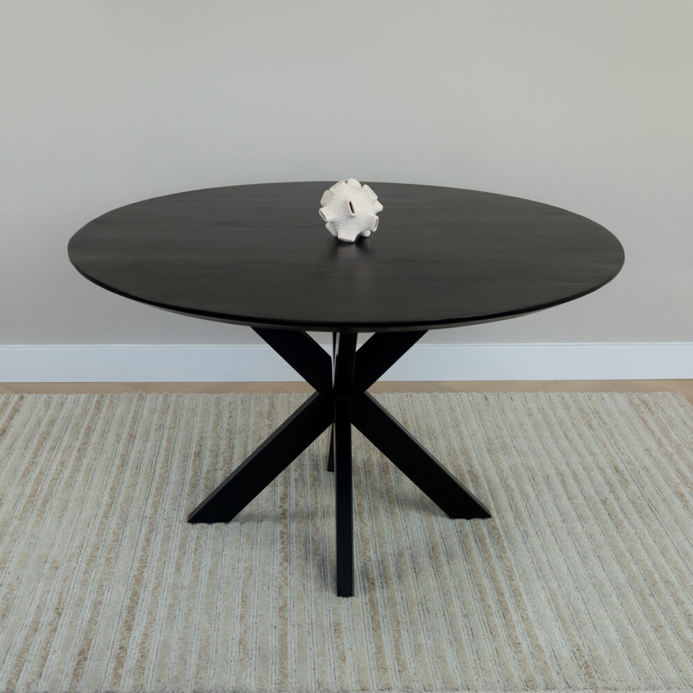 Ronde eettafel, eettafel rond, Zwarte eettafel, eettafel zwart, Zwarte ronde eettafel, eettafel, tafel, eettafel 130 cm, Mangohouten eettafel, eettafel mangohout, Houten eettafel, Eettafel hout