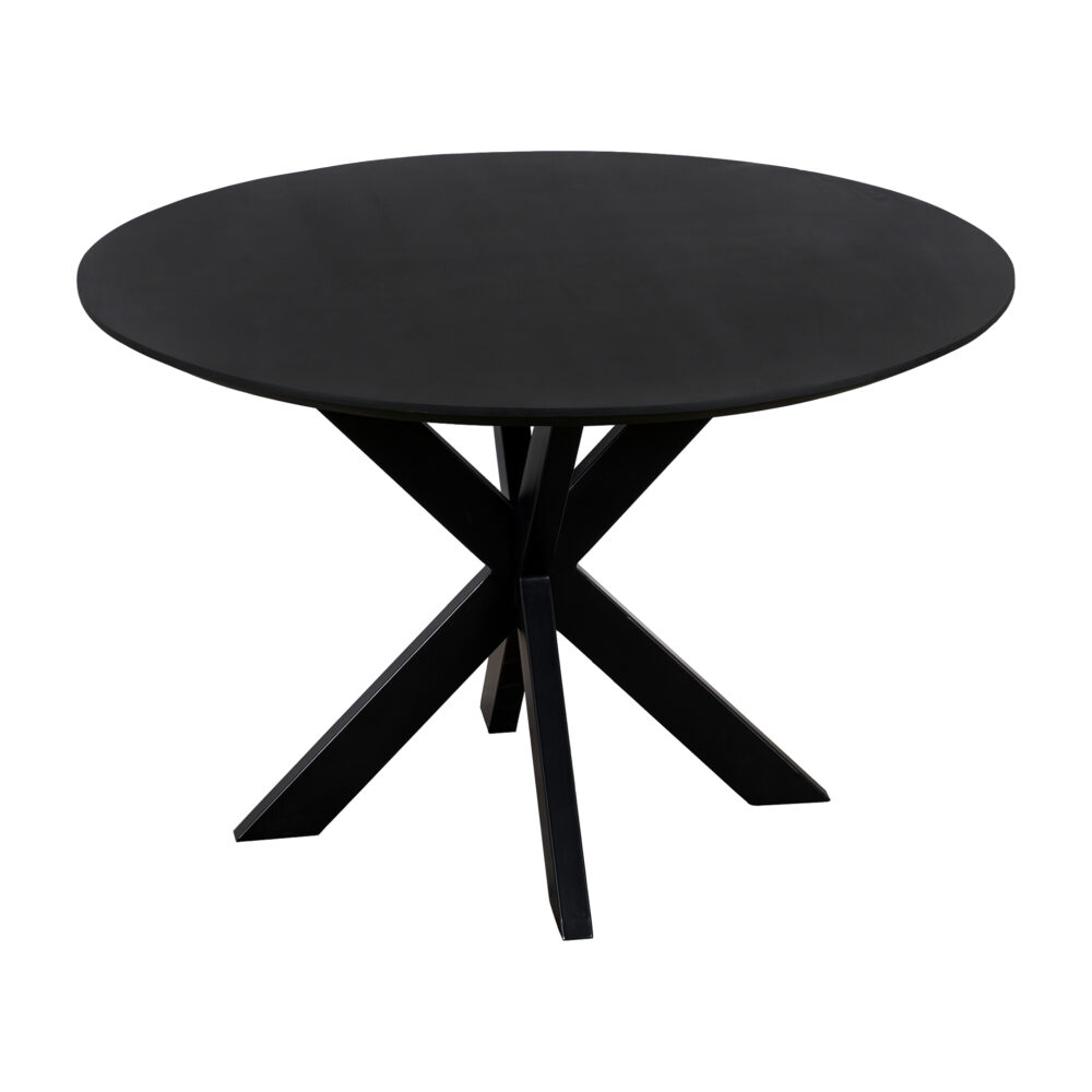 Ronde eettafel, eettafel rond, Zwarte eettafel, eettafel zwart, Zwarte ronde eettafel, eettafel, tafel, eettafel 130 cm, Mangohouten eettafel, eettafel mangohout, Houten eettafel, Eettafel hout