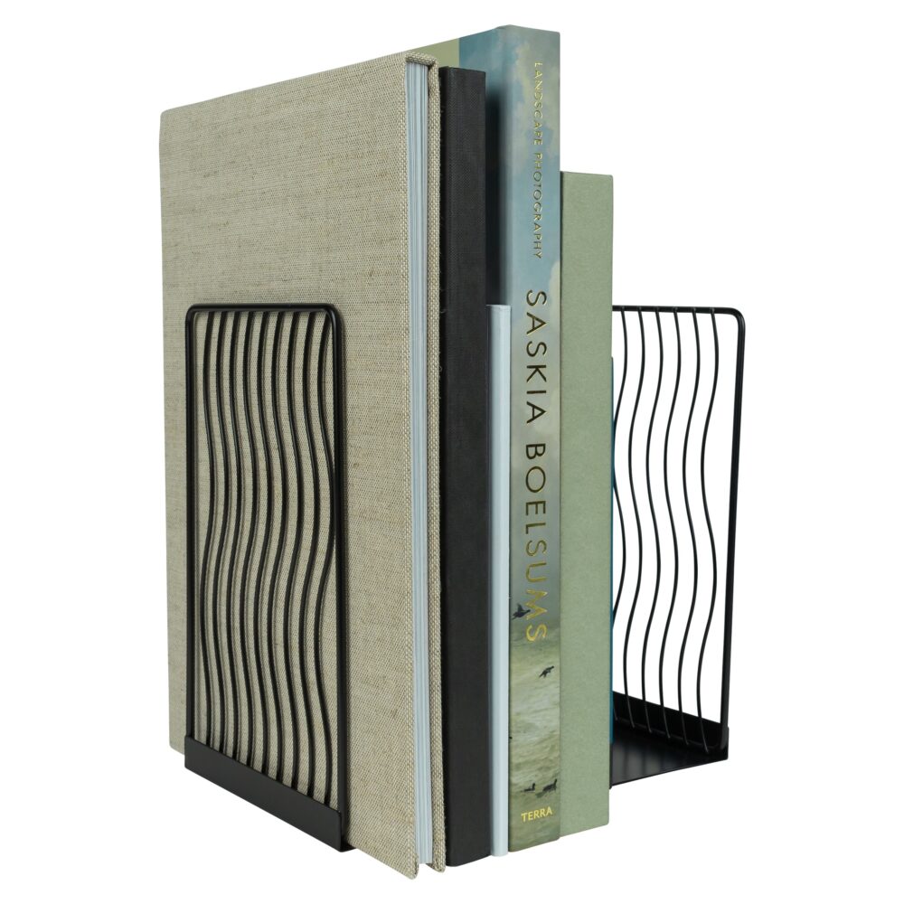 zwarte boekensteun met golvend design