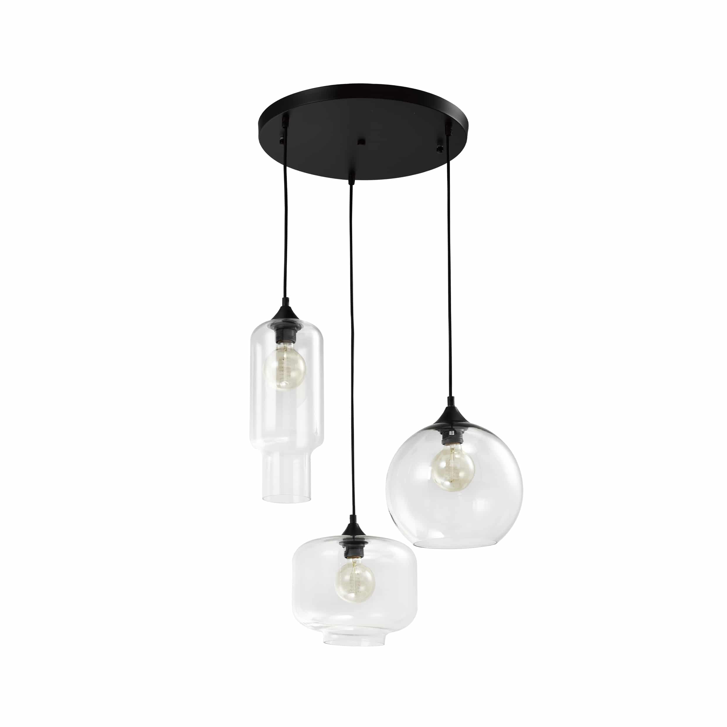 glazen bolvormige verlichting in een set van 3 met zwarte accenten