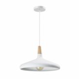 Metalen hanglamp in het wit met houten kop