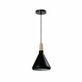 Zwarte lamp met houten kop en een diameter van 17 cm