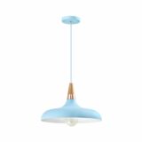 Blauwe hanglamp met houten kop