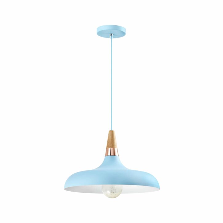 Blauwe hanglamp met houten kop
