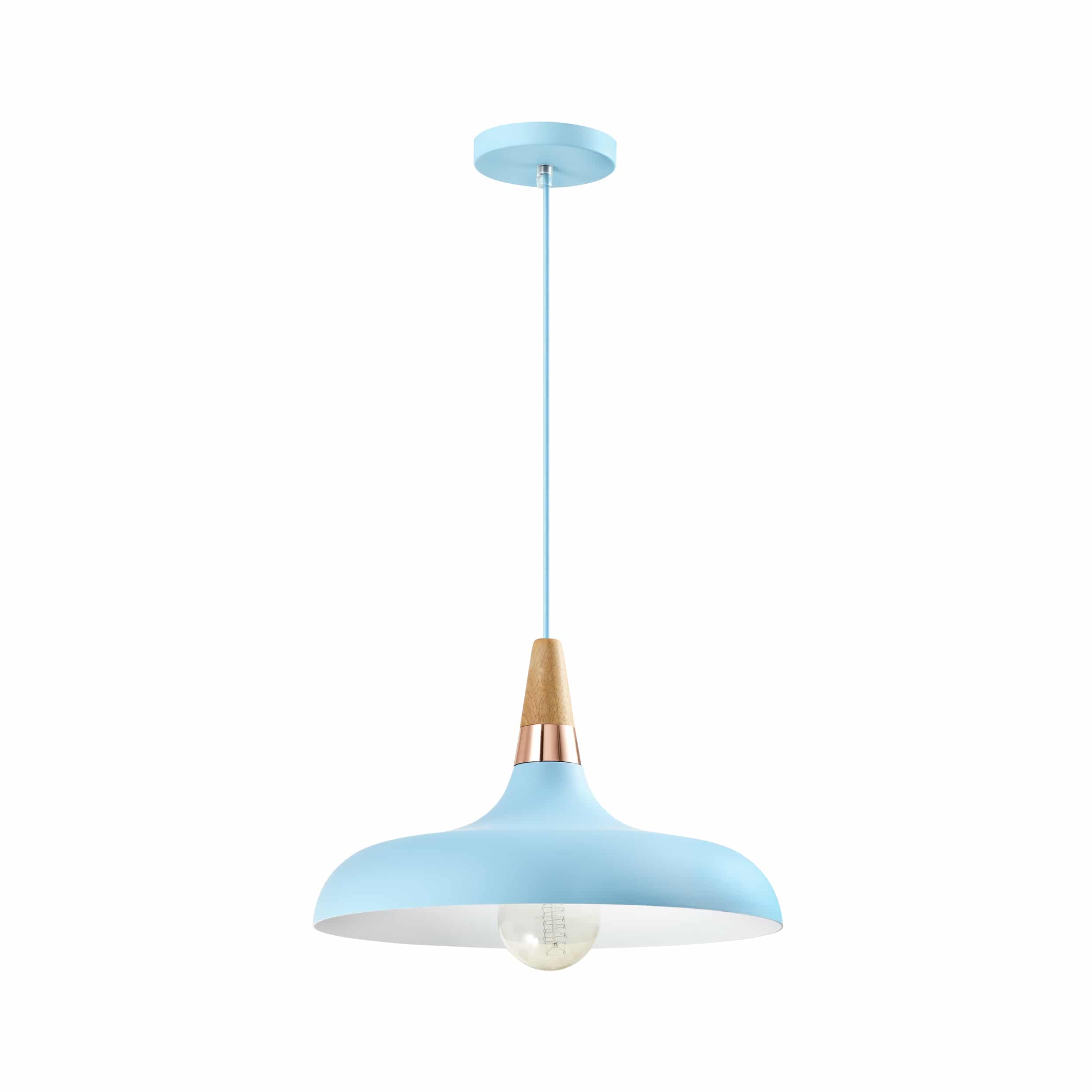 Blauwe hanglamp met houten kop