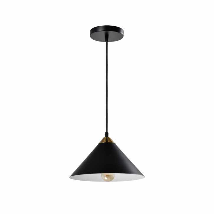 Zwarte hanglamp met gouden kop in kegelvorm