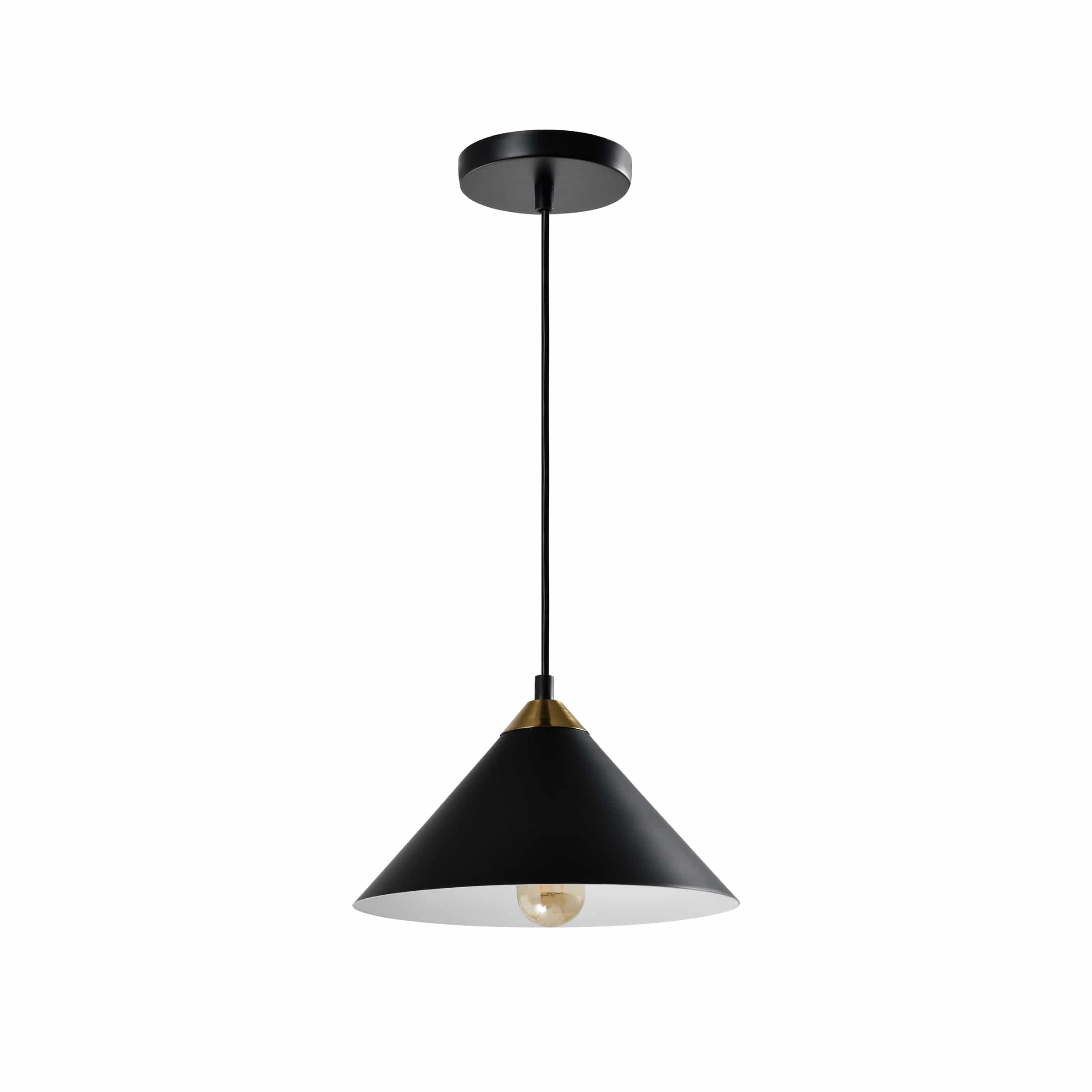 Zwarte hanglamp met gouden kop in kegelvorm