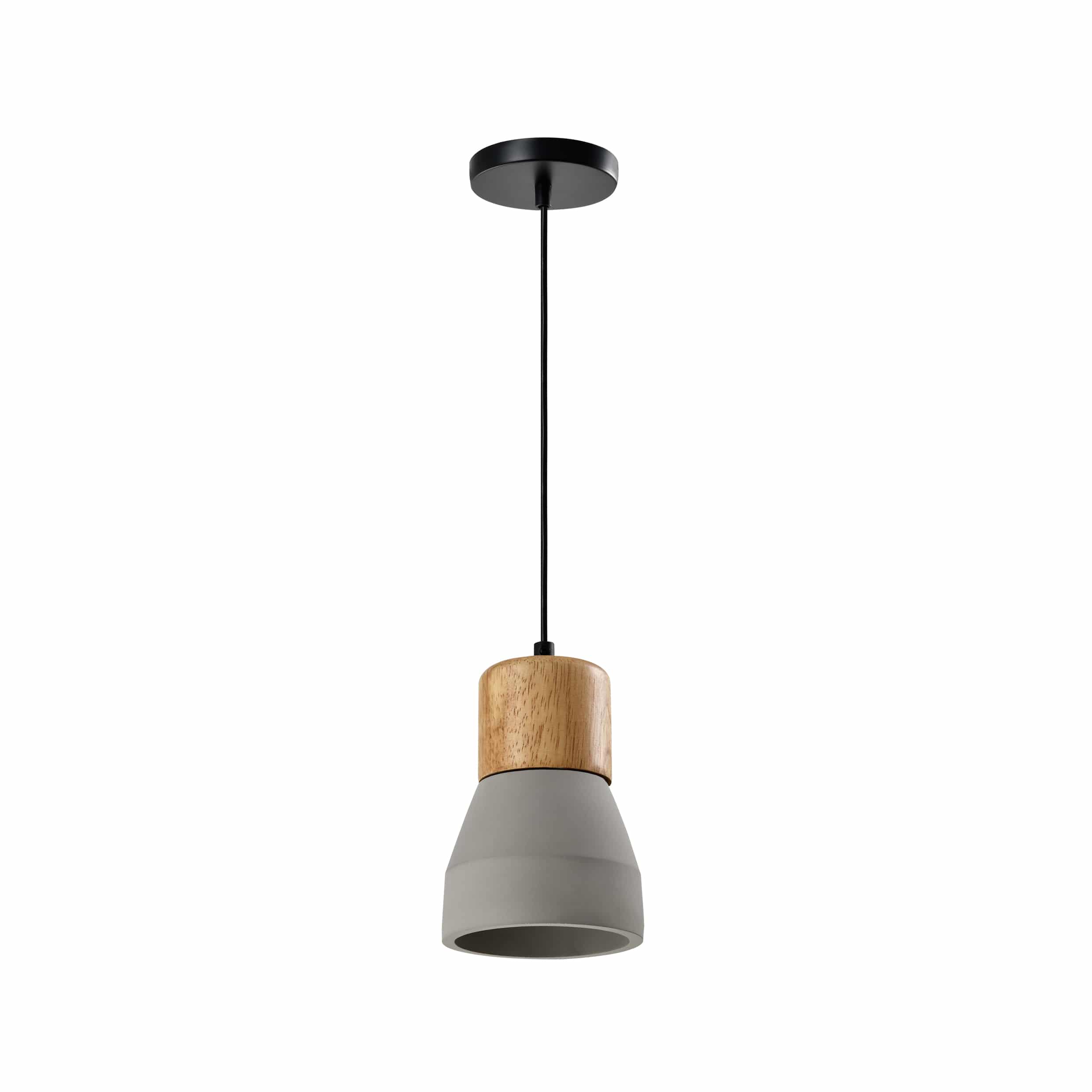 Grijs betonnen lamp met houten kop en een diameter van 13 cm