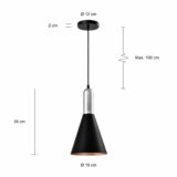 Afmetingen van de kegelvormige lamp met zilveren bovenkant