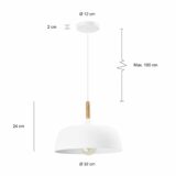 Afmetingen van de witte lamp met afgeronde hoekene en een diameter van 32 cm