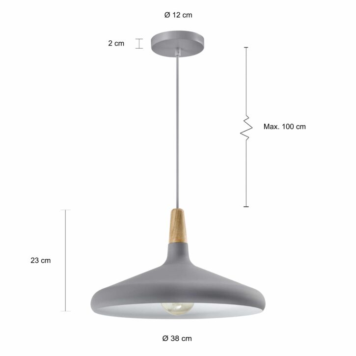 Afmetingen lage grijze lamp