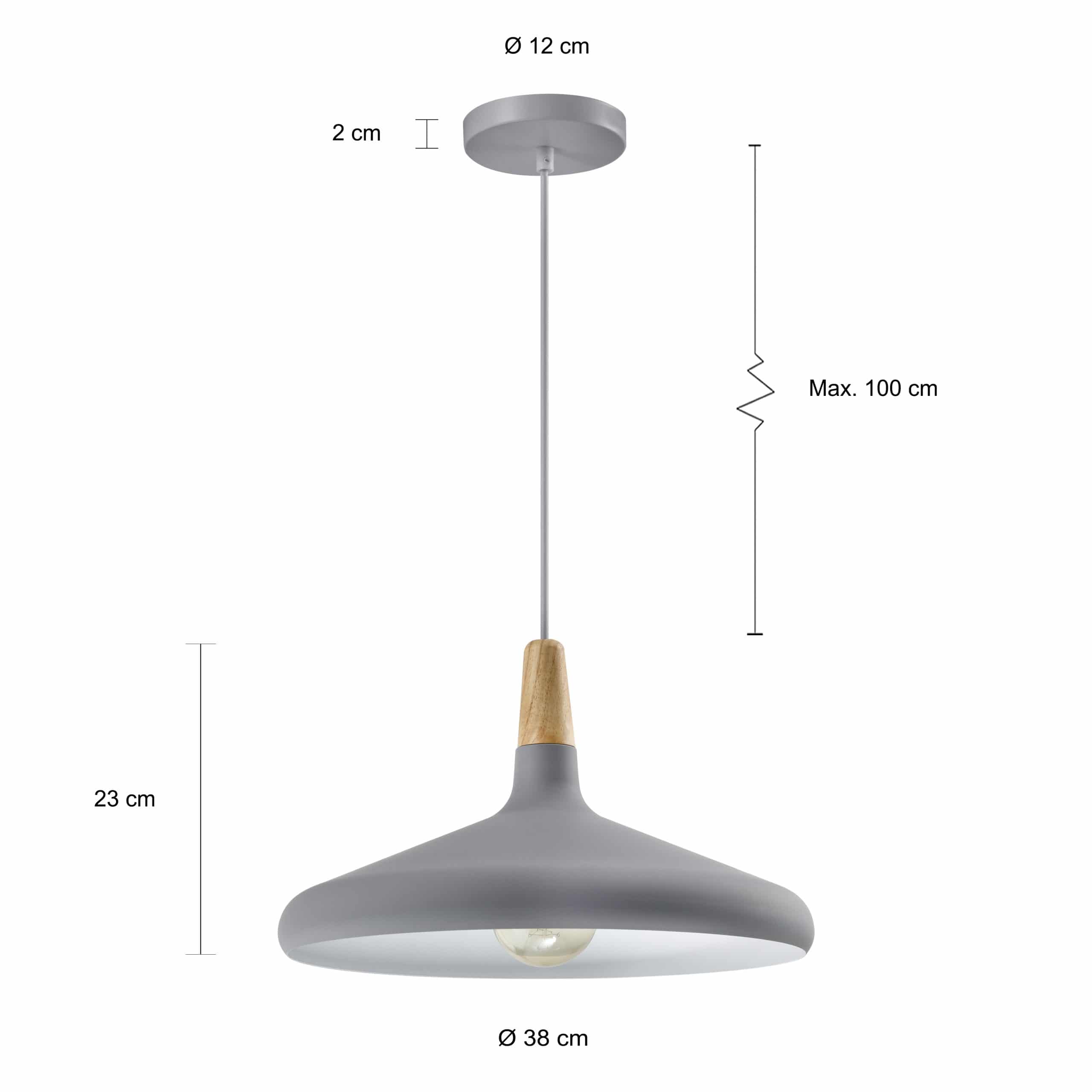 Afmetingen lage grijze lamp