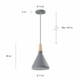 Afmetingen van de grijze Scandinavische lamp met houten kop