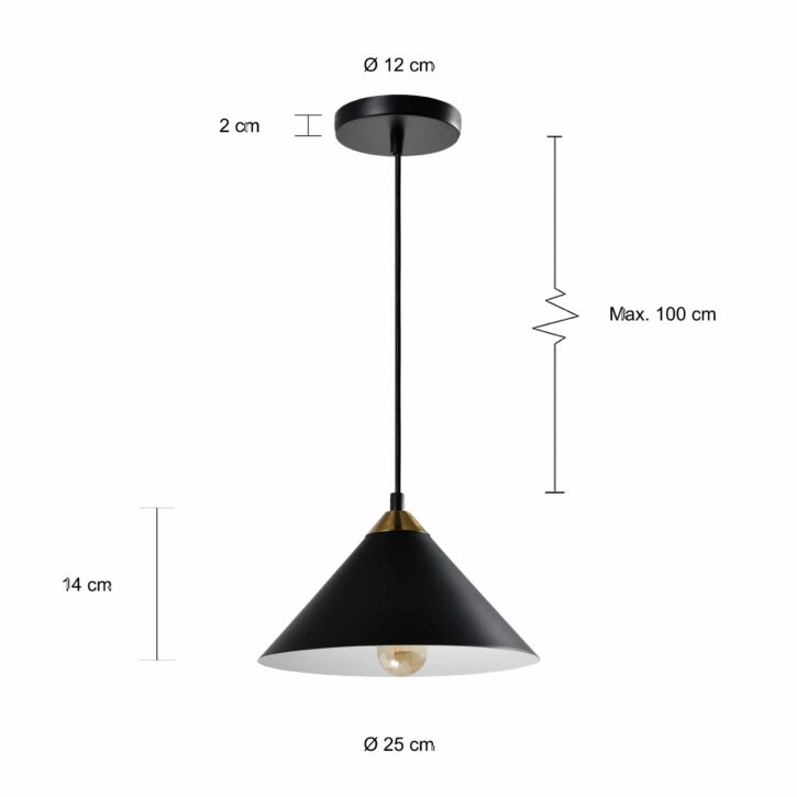 Afmetingen kegelvorm lamp diameter 25 cm