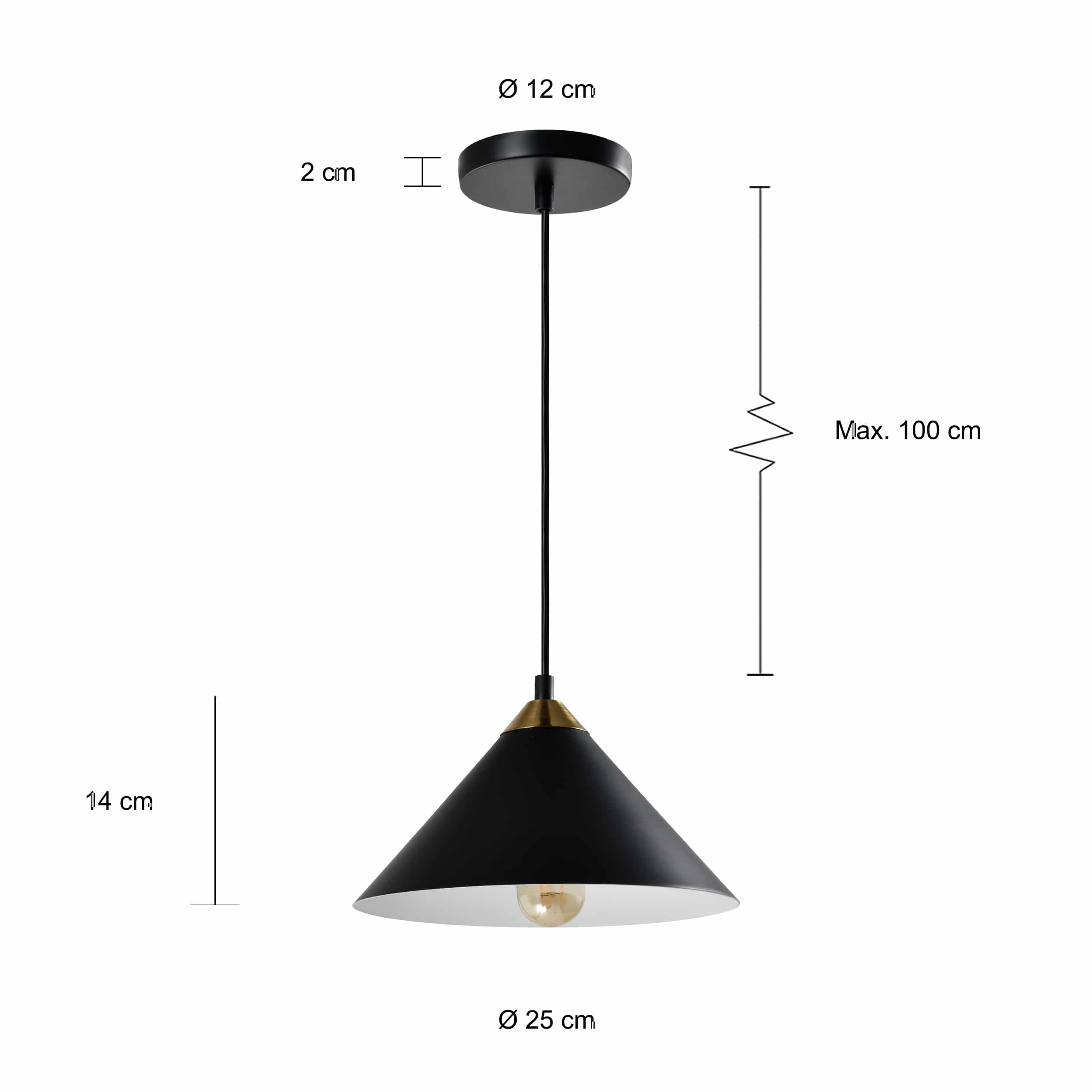 Afmetingen kegelvorm lamp diameter 25 cm