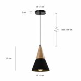 Afmetingen van de zwarte verlichting met houten kop