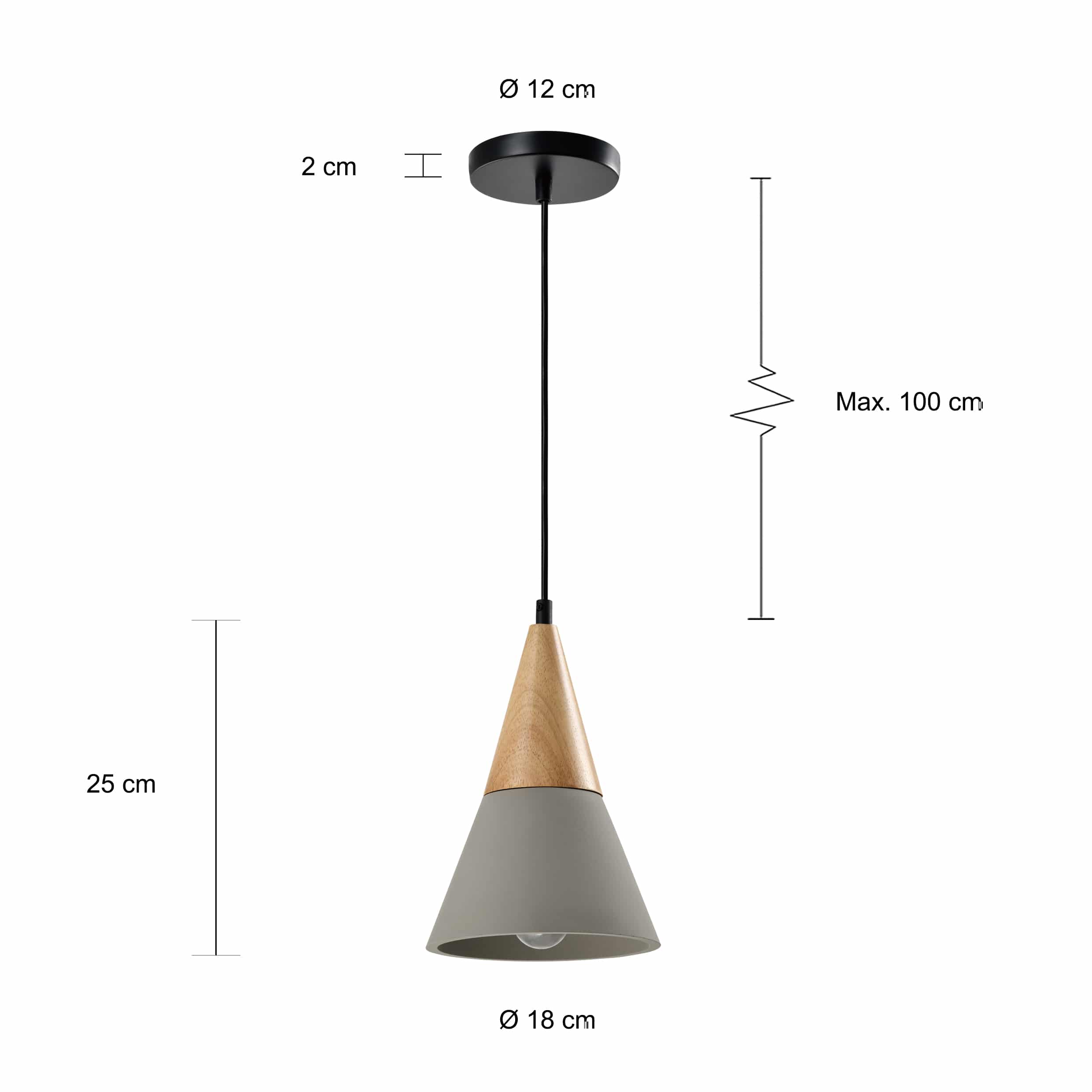 Afmetingen van de landelijke grijze hanglamp