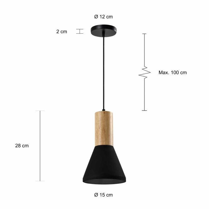 Afmetingen van de landelijke zwarte lamp