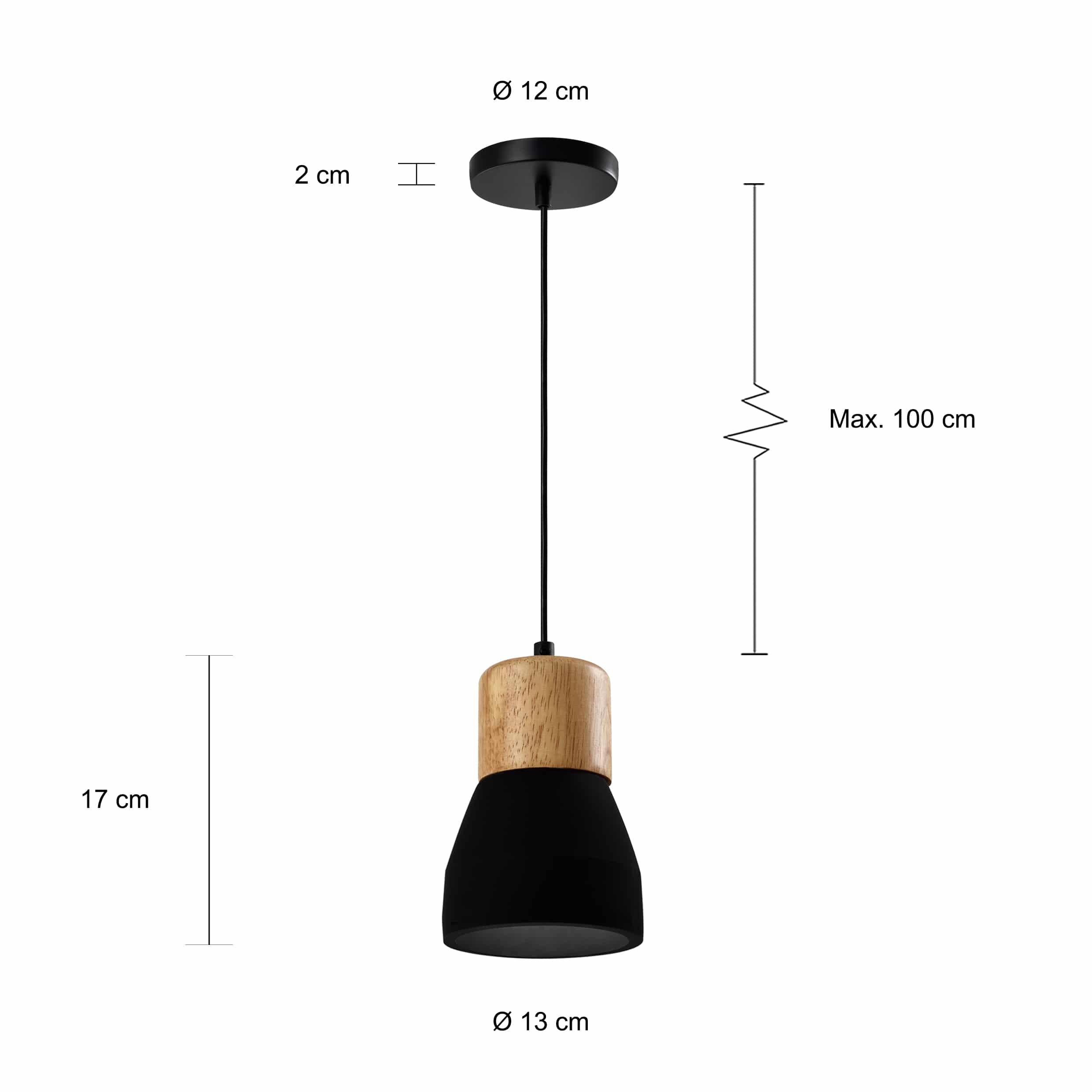Afmetingen simplistisch zwarte verlichting