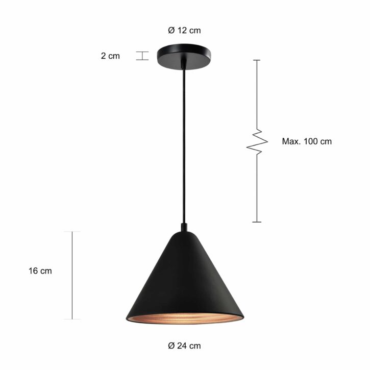 Maten van de kegelvormige lampen