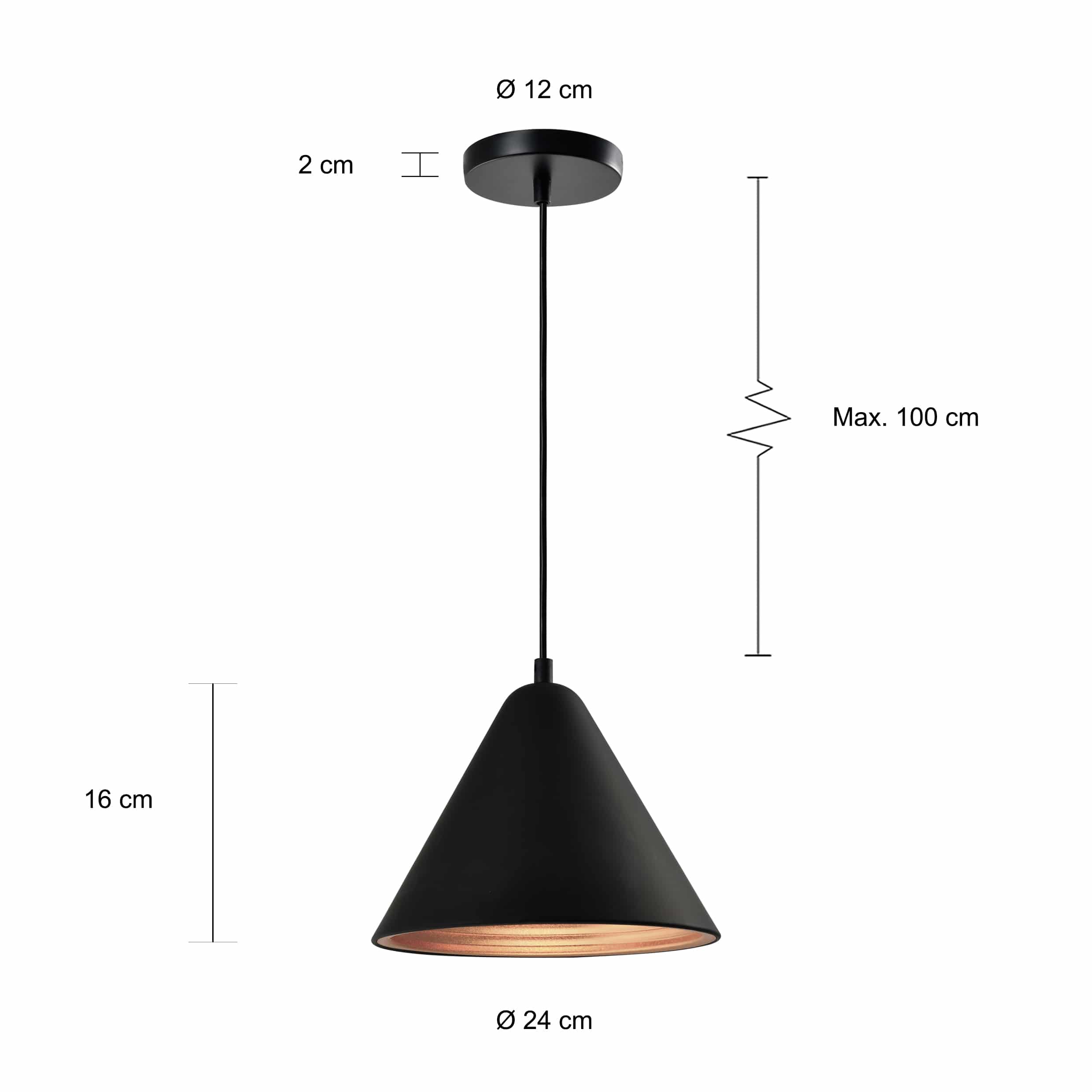 Maten van de kegelvormige lampen