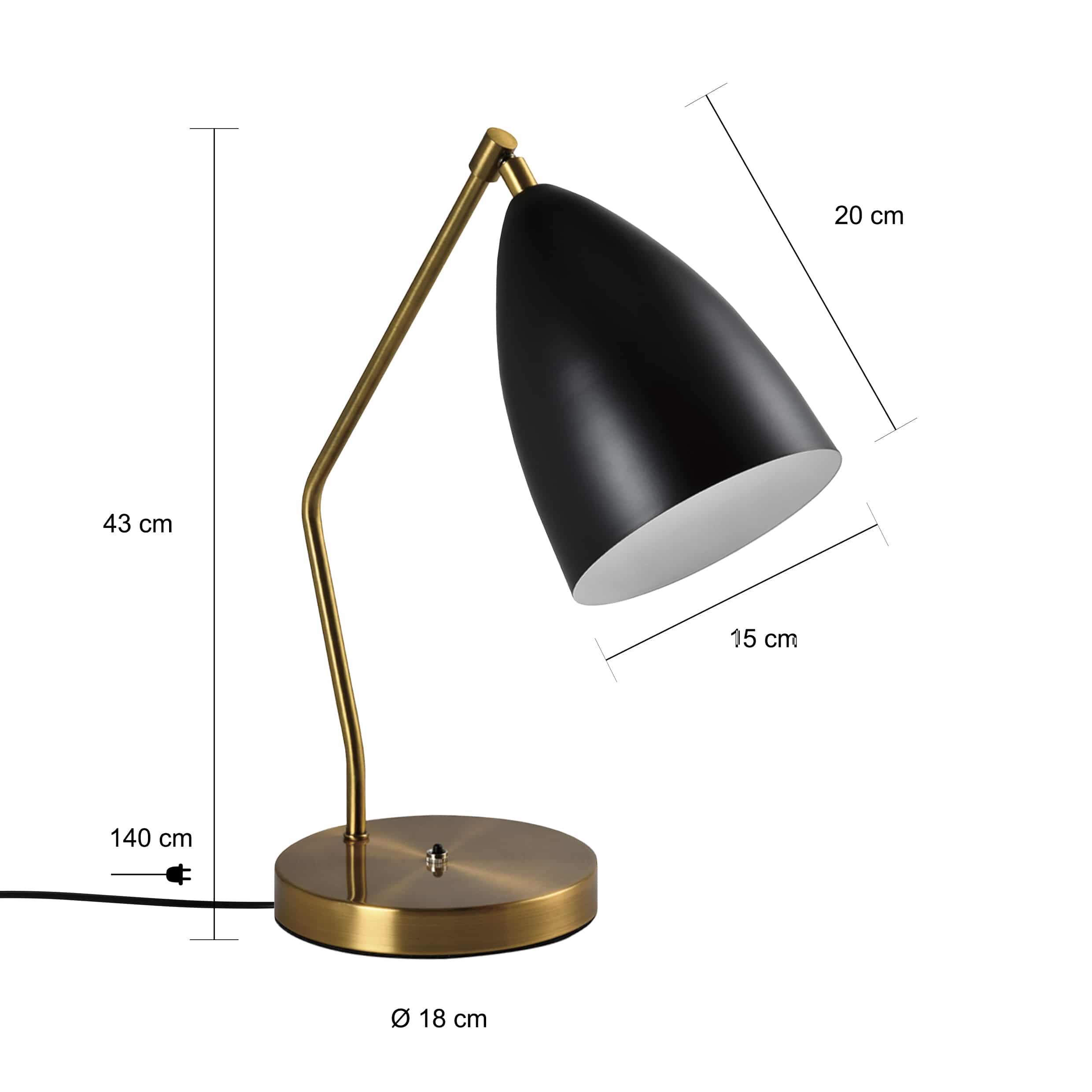 Afmetingen moderne lamp met verstelbare kap