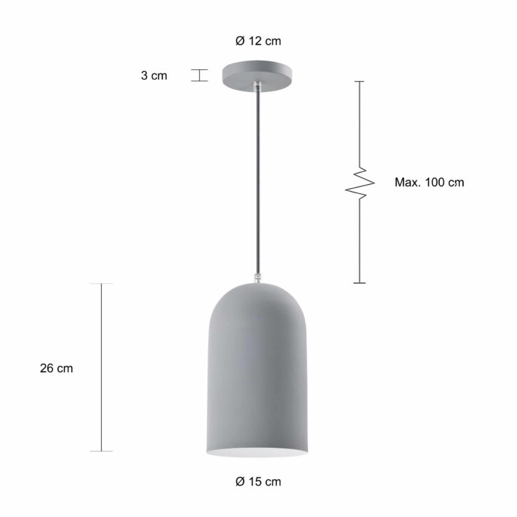 Afmetingen van de kokerlamp met een diameter van 15 cm