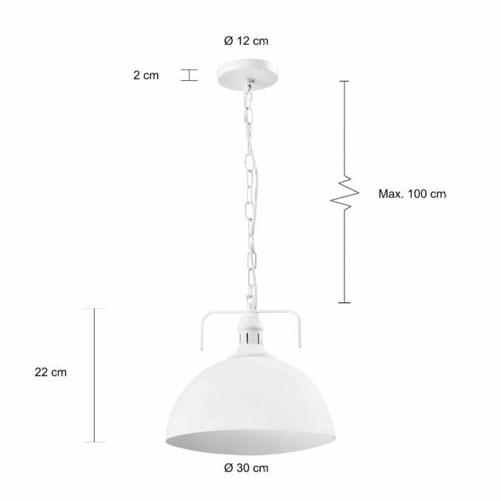 Witte lampen in fabrieksstijl met een diameter van 30 cm