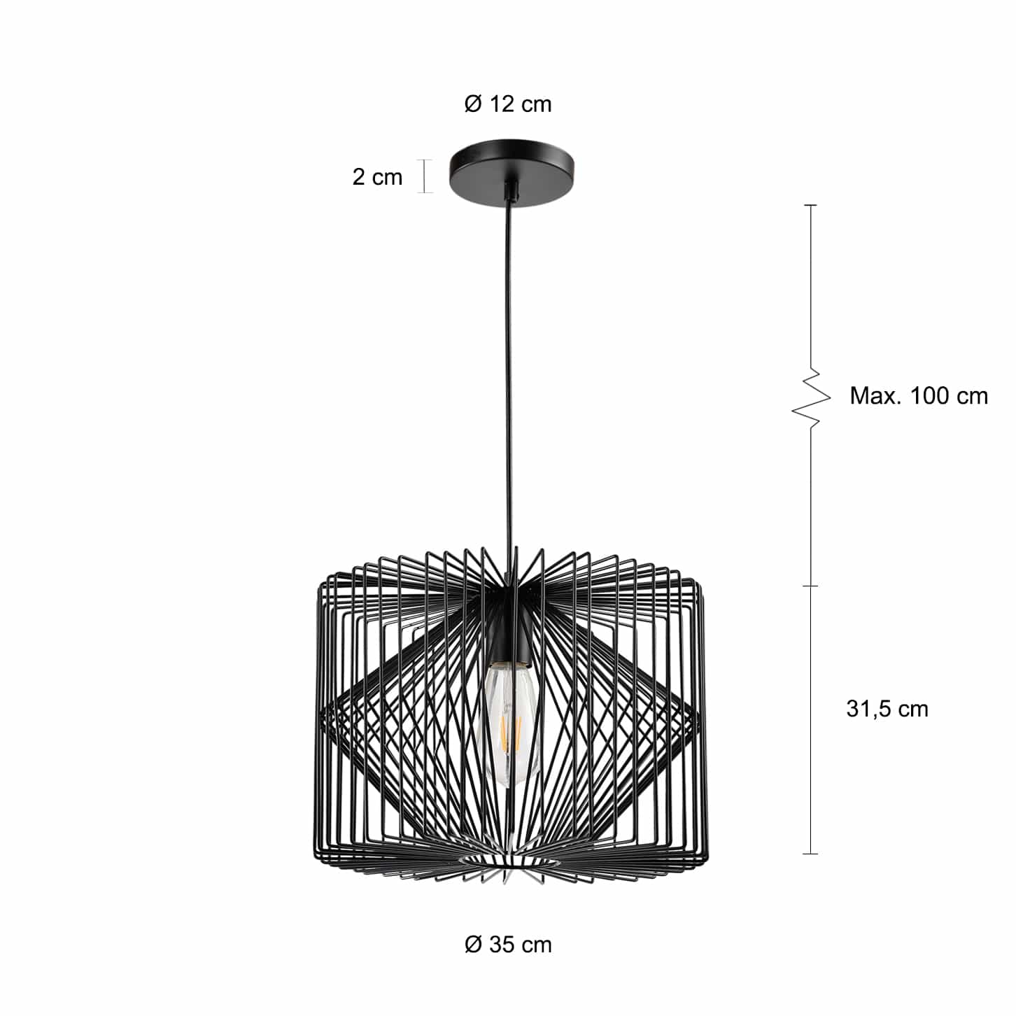 Cilindervorm lamp in het zwart