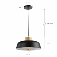 Hang verlichting zwart met hout en witte binnenkant