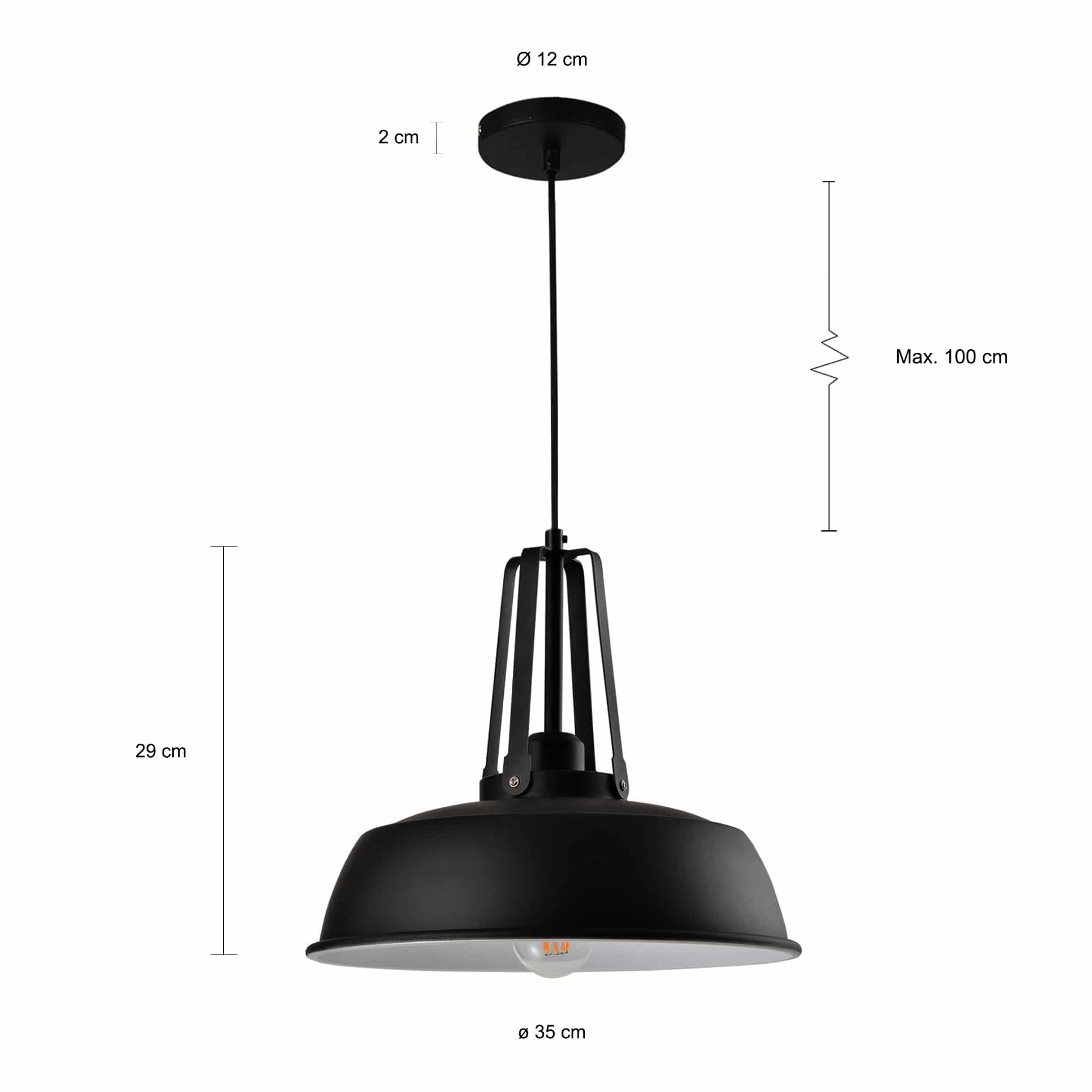 Lamp in het zwart met een diameter van 35 cm