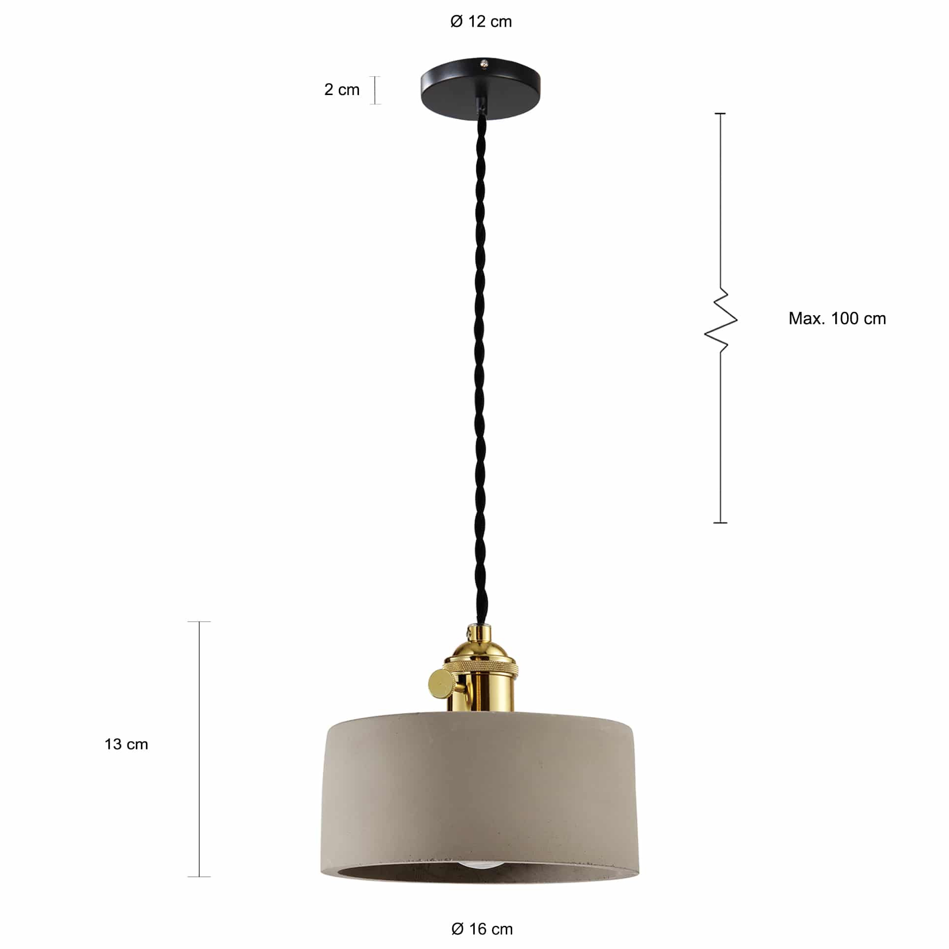 Grijze verlichting met een diameter van 16 cm
