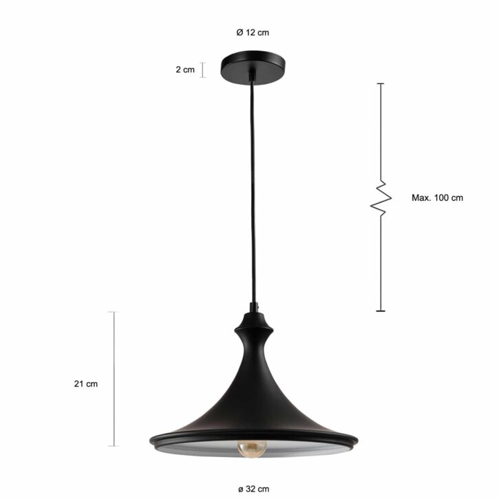 Zwarte verlichting met een diameter van 32 cm
